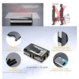 Minimalist  Wallet for Men, Money Clip Cash Strap Wallet, RFID Blocking Metal Wallet Aluminum Card Holder(Carbon Fiber)