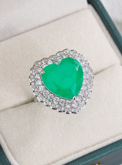 Luxurious Green Palaiba Heart-shaped Zircon Ring for Women's Fashion Instagram Pop Engagement Bride Jewelry 925 Stamp Ring