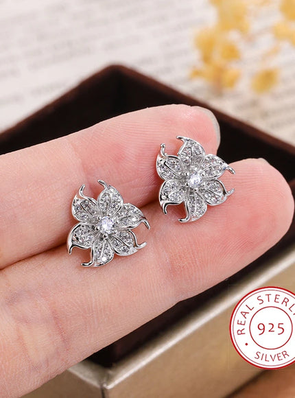 Charming Flower Earrings - Silver Plated CZ Snowflake Shine