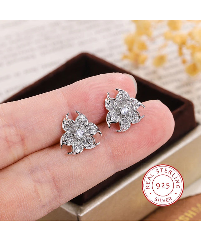 Charming Flower Earrings - Silver Plated CZ Snowflake Shine