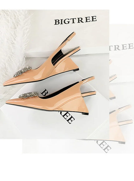 New Wedges Patent Leather Shallow Pointed Toe High