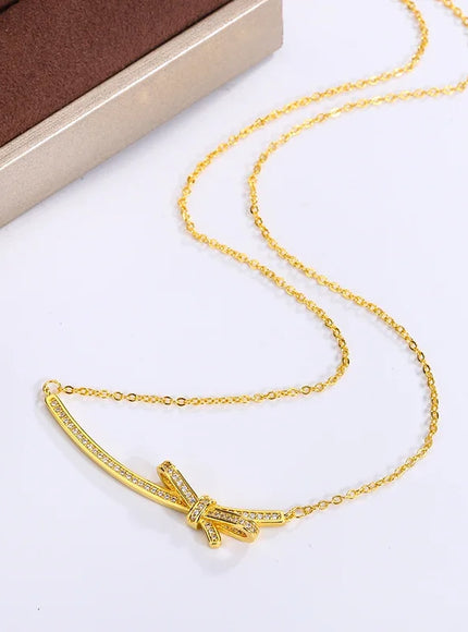 KissIcon Exquisite Bow Zircon Necklace - 925 Silver Plated