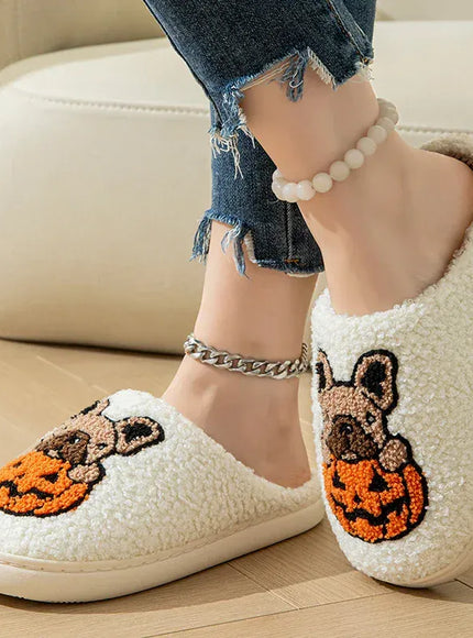 Halloween Pumpkin Warm Women's Slippers Winter Non-Slip Flat