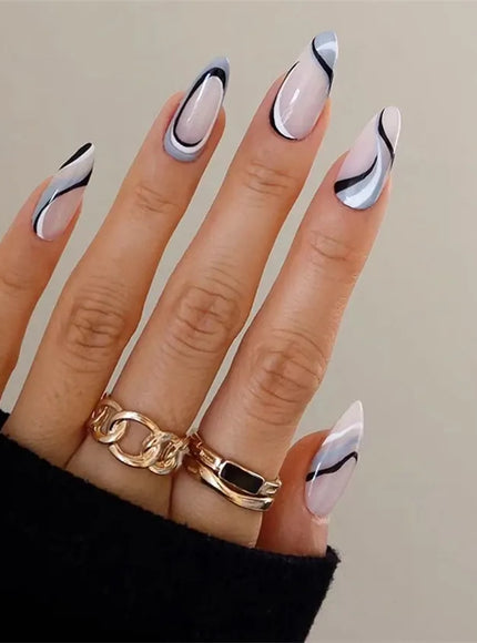 KissIcon Flower Almond False Nails Blue White -