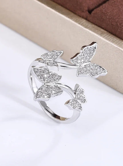 KissIcon Sterling Butterfly Zircon Ring - Open Prom Jewelry