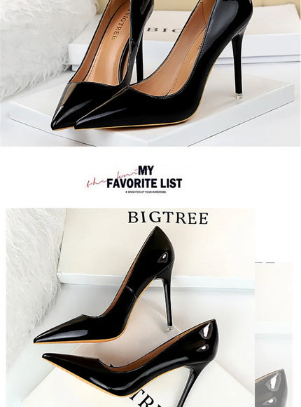Fashion Simple Patent Leather Thin High Heel Women