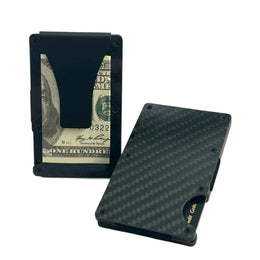 Minimalist  Wallet for Men, Money Clip Cash Strap Wallet, RFID Blocking Metal Wallet Aluminum Card Holder(Carbon Fiber)