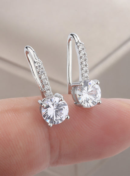 KissIcon Classic 925 Silver Plated Zircon Earrings - Shiny