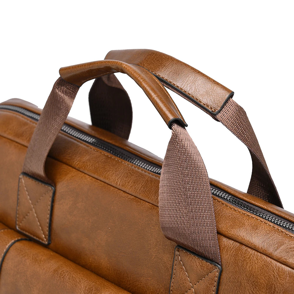 Mens Business Briefcase Large Capacity PU Leather Laptop Bag Fashion Crossbody Shoulder Tote Bag for Work Office