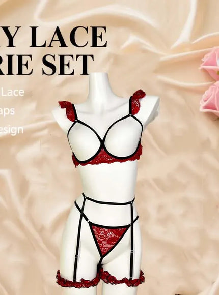 XL 4XL Three-piece Red Bra – Women's Spliced See-through