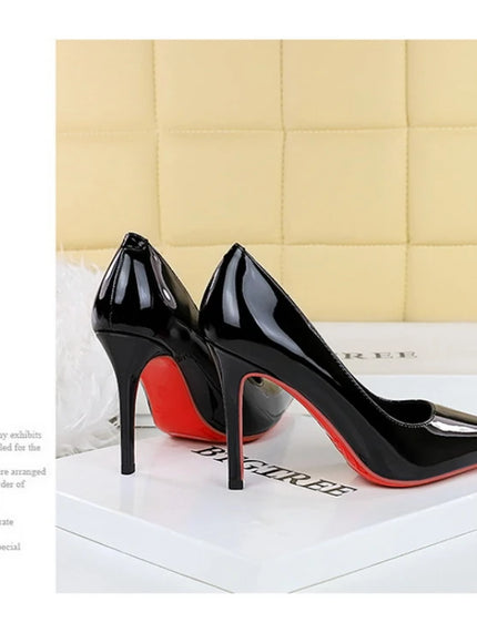 Fashionable Simple Slim Heels High Heels Glossy Patent