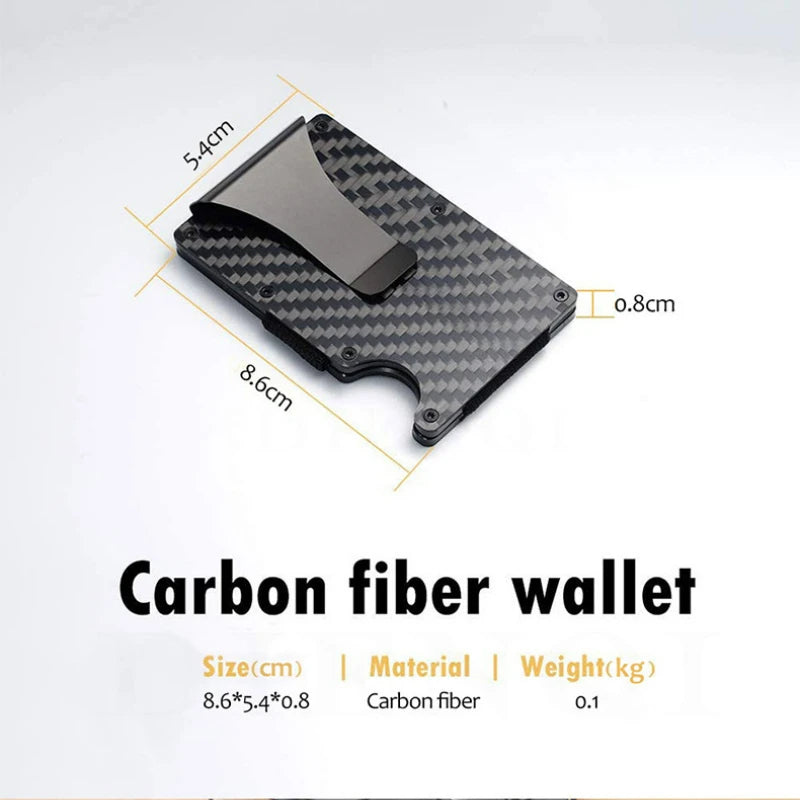 Minimalist  Wallet for Men, Money Clip Cash Strap Wallet, RFID Blocking Metal Wallet Aluminum Card Holder(Carbon Fiber)