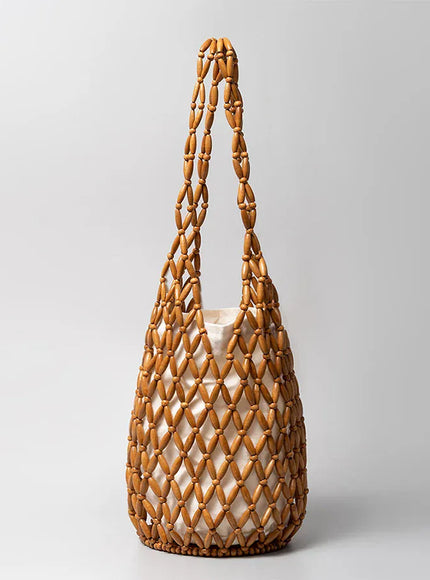 Woven Hand Hollow-out Wooden Bead Tote –