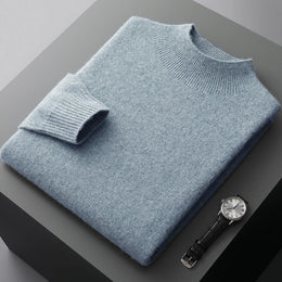 New Men's 100% Merino Wool Mock Neck Pullover Soft Warm Jumpers Quality Cashmere Sweater Casual Smart Knitwear Basic Tops Clothi