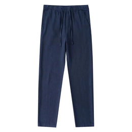 Men's Cotton Linen Trousers Men's Autumn New Breathable Leisure Solid Colour Drawstring Elastic Waist Running Trousers