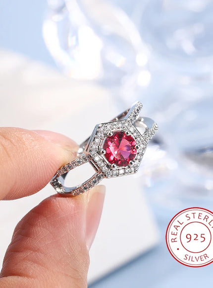 KissIcon Vintage Red Ruby Zircon Ring - 925 Silver Plated
