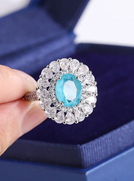 Kiss Icon Paraiba Sapphire Flower Ring - Geometric Zirconia
