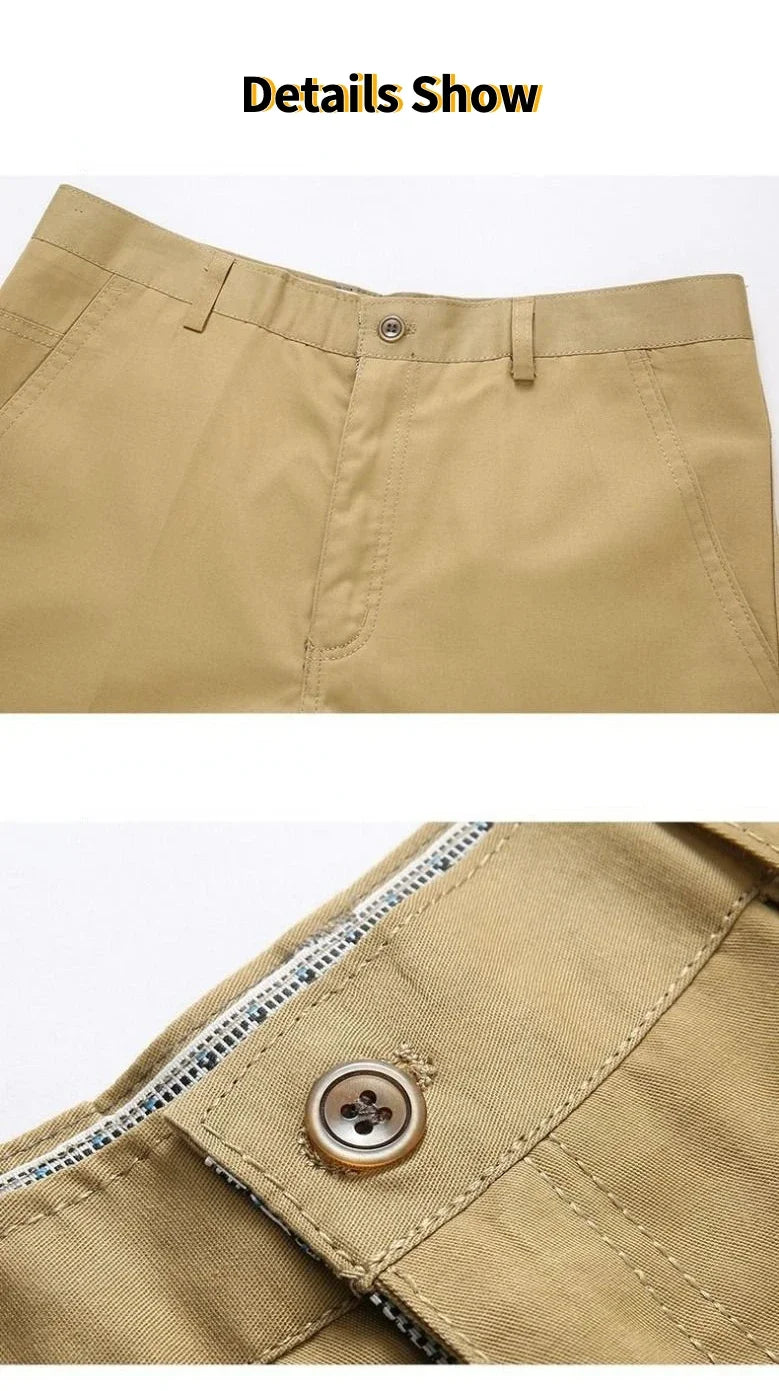 Mens 100% Cotton Summer Thin Autumn Thick Trousers Fashion Brand Cargo Pants Smart Casual Solid Khaki Black Suit Pant GOZBKF