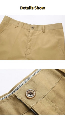 Mens 100% Cotton Summer Thin Autumn Thick Trousers Fashion Brand Cargo Pants Smart Casual Solid Khaki Black Suit Pant GOZBKF