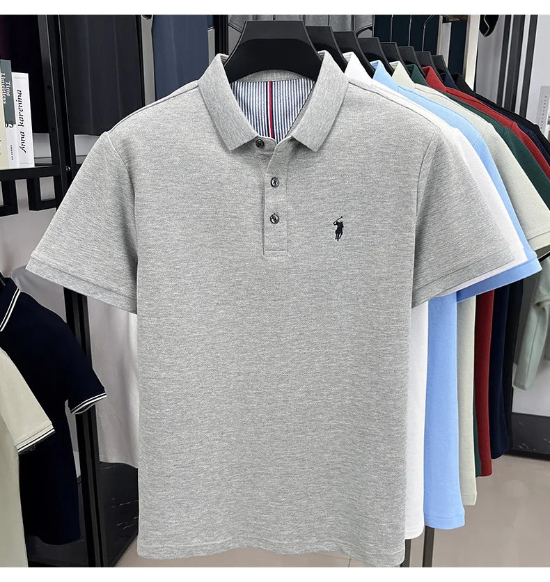 100% pure cotton short sleeved men's polo shirt summer fashion high-end brand pony embroidery golf top casual business T-shirt