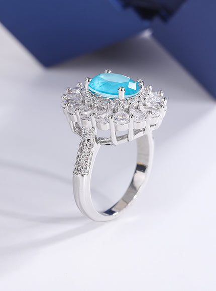 Kiss Icon Paraiba Sapphire Flower Ring - Geometric Zirconia