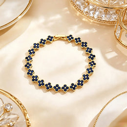 Colorful Zircon Lucky Four-Leaf Flower Bracelet for Women Flower CZ Stone Gold Plated Tennis Bracelet Fragrance Jewelry