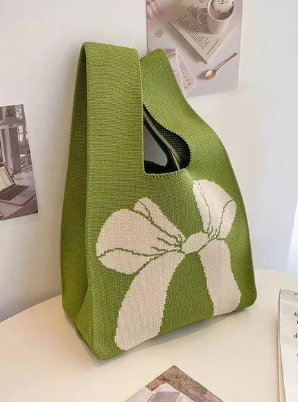 Women's Bow Handbags Knitted Wrist Bags Tote