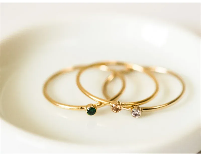 KissICON Birthstone Ring 14K gold filled Knuckle Ring Boho Gold Jewelry Anillos Mujer Minimalistic Stacking Bohemian Ring for Women