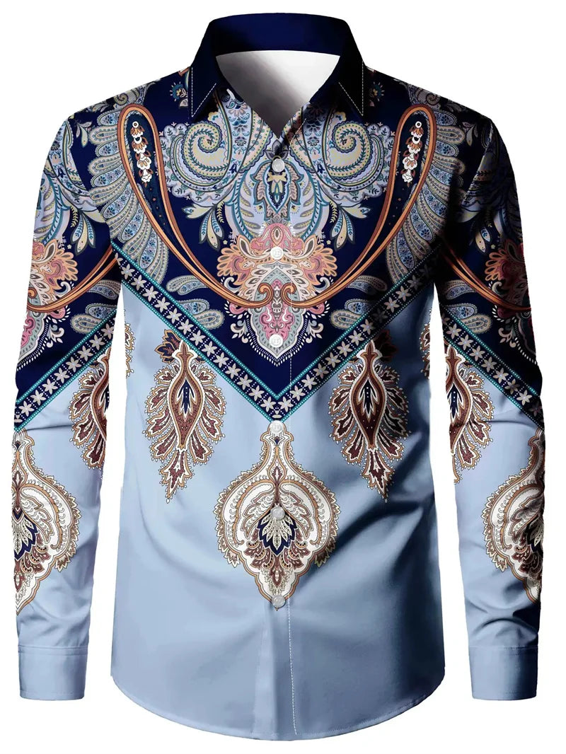2025 men's formal shirt button up shirt, lapel long sleeved top, streetwear fashion button design