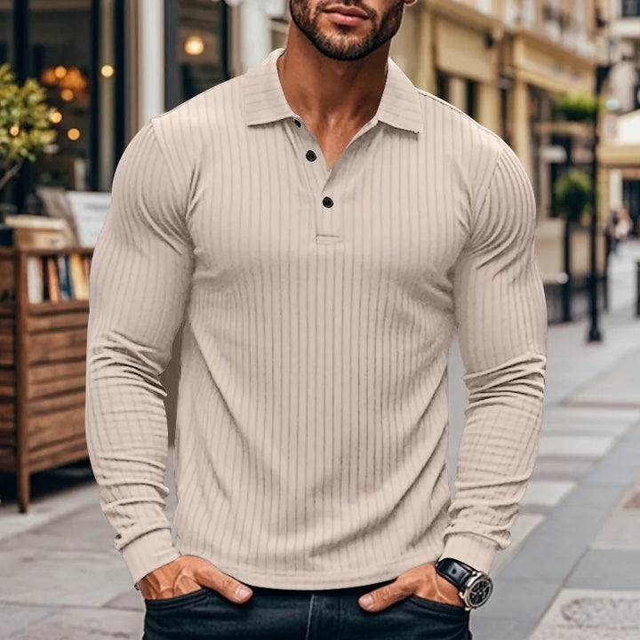 Cross-border Autumn Men's Classic Casual American Lapel Button-up Long-sleeved T-Shirt Elastic Pit Strip Polo Shirt