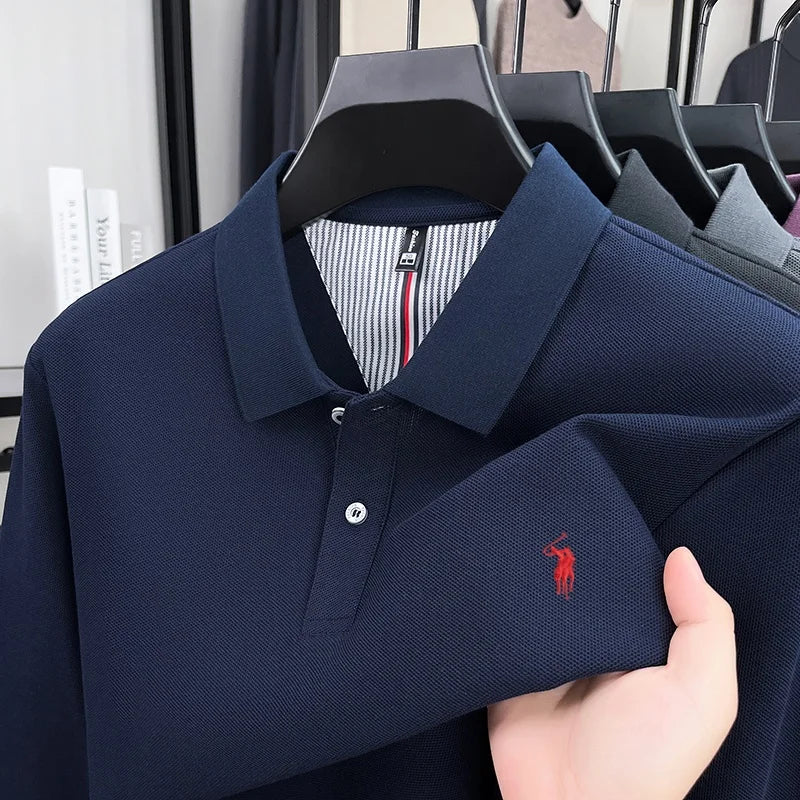 100% cotton spring and autumn new men's long sleeved casual comfortable fashion brand polo shirt exquisite pony embroidery top