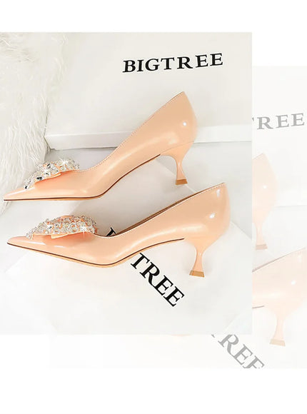 Women Green Pointed Toe Pumps Wedding Middle Low