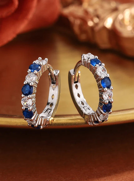 KissIcon Silver Plated Blue Zircon Stud Earrings - Party