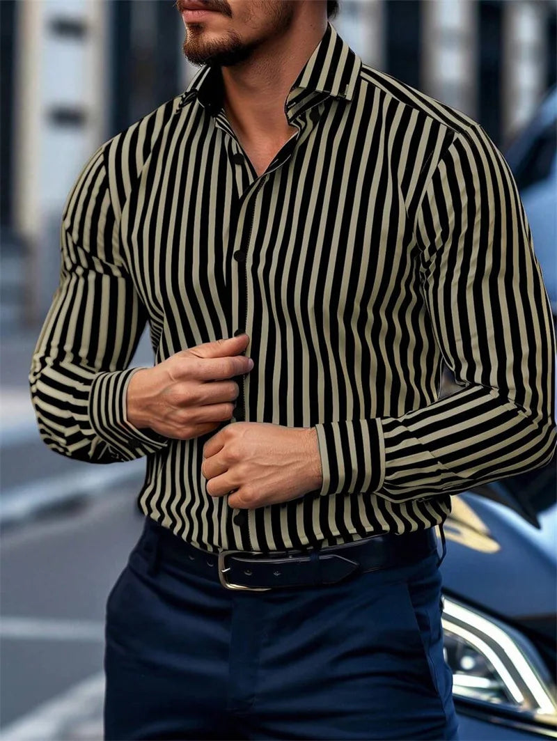 3D printed men's long sleeved shirt in plus size, comfortable collared men's top, Hawaiian men's shirt 2025 new style