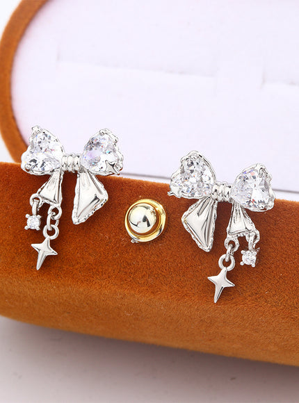 New High Quality 925 Silver Plated Women's Earrings Fashion Bow Shape Color Zircon Jewelry Anniversary Gift Earrings for Women