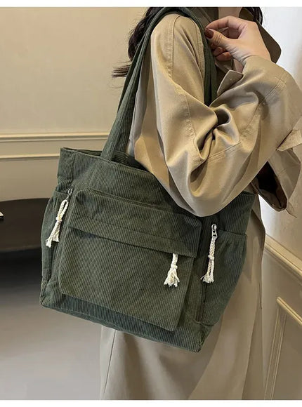 Women's Corduroy Multi-pocket Shoulder Handbag – Commuting