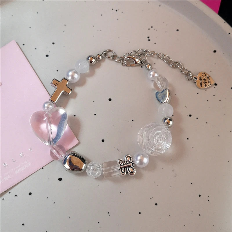 Y2K Cute Butterfly Cross Flower 8 Ball Mushroom Beaded Bracelet For Girl Kawaii Halloween Anime Grunge Aesthetics Accessories