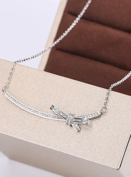 KissIcon Exquisite Bow Zircon Necklace - 925 Silver Plated