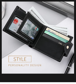 Men's Wallet Men's Short Wallet Youth Fashion Personality Pu Leather Credit Card ID Card Holder Wallet Folding Wallet