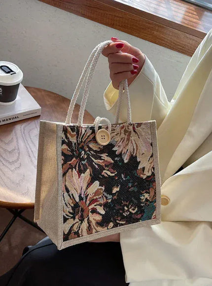 Ins Hand Linen Students Handbags Top-handle Bags