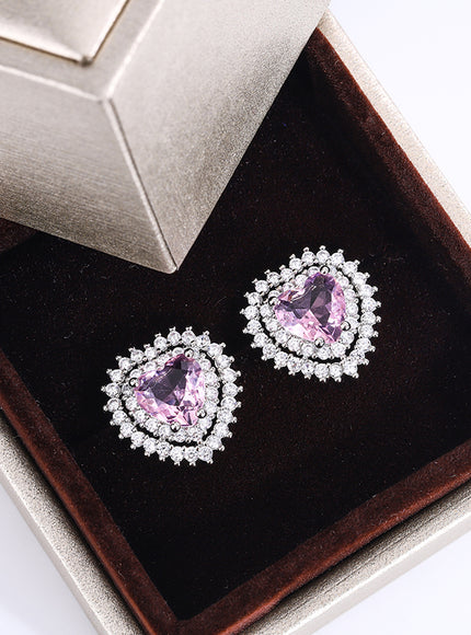 KissIcon Pink Stone Zirconia Earrings - 925 Silver Gleam