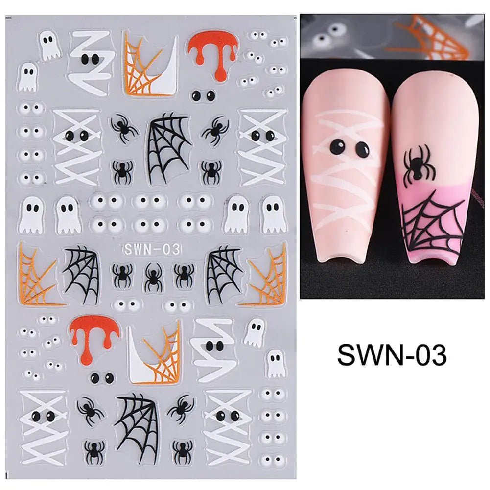 1pcs Halloween Nail Stickers Pumpkin Ghost Spider Skull Design Cute Adhesive Slider Decals DIY Manicure Decor