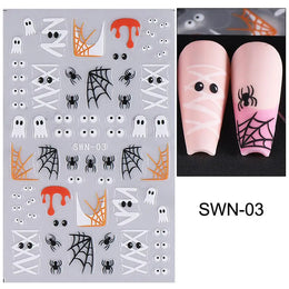 1pcs Halloween Nail Stickers Pumpkin Ghost Spider Skull Design Cute Adhesive Slider Decals DIY Manicure Decor