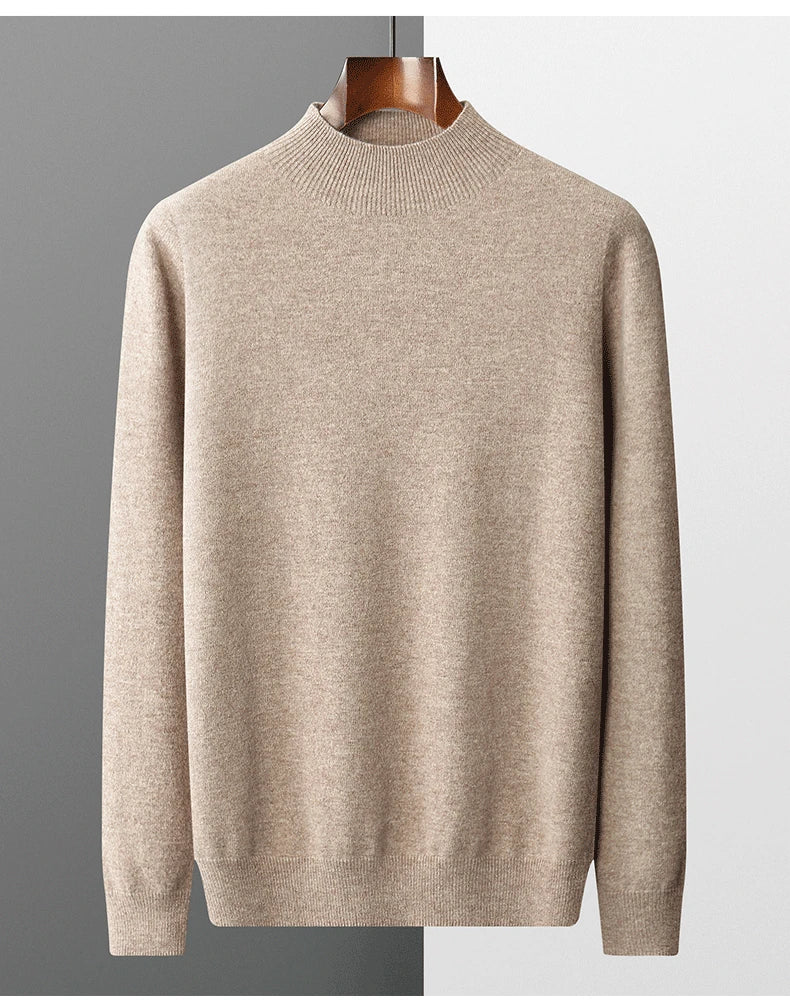 New Men's Fashion Casual Wool Sweater Warm Autumn And Winter Semi-High Neck Knitted Bottoming Shirt