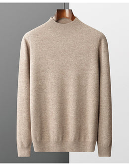 New Men's Fashion Casual Wool Sweater Warm Autumn And Winter Semi-High Neck Knitted Bottoming Shirt