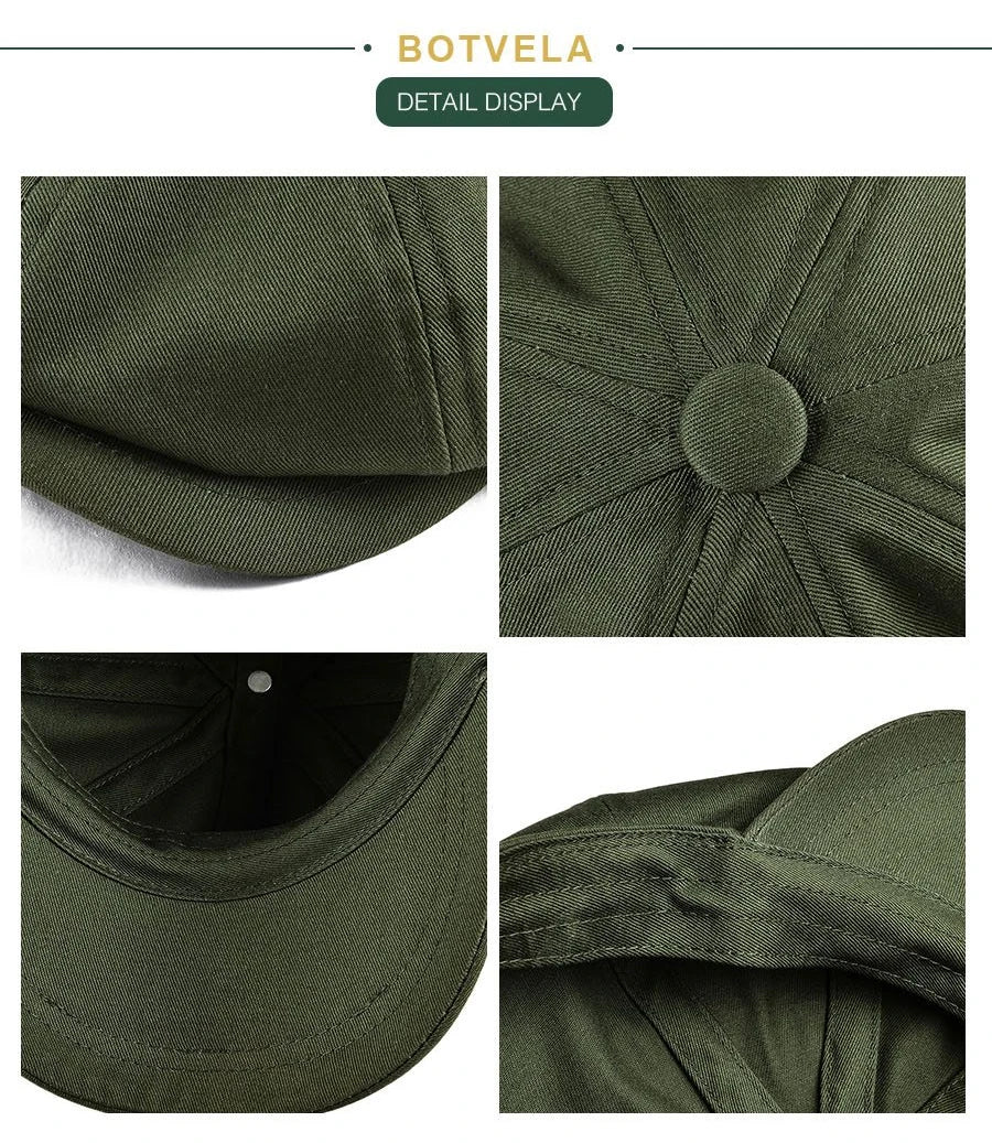 BOTVELA Men's Newsboy Cap Twill Cotton 8 Panel Hat Flat Ivy Cabbie Casual Baker Caps Gatsby Hat Retro Hats Boina Beret for Male