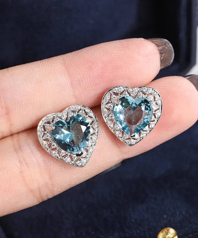 KissICON KISS0132-E KissIcon 925 Silver Plated Heart Earrings - Blue Zircon