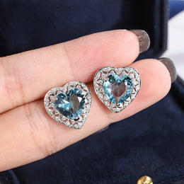 KissICON KISS0132-E KissIcon 925 Silver Plated Heart Earrings - Blue Zircon