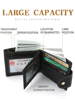 Men's Wallet Men's Short Wallet Youth Fashion Personality Pu Leather Credit Card ID Card Holder Wallet Folding Wallet