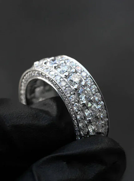 KissICON Q069 - / 8 Iced Out Rings Silver Zircon Crystal Band Ring